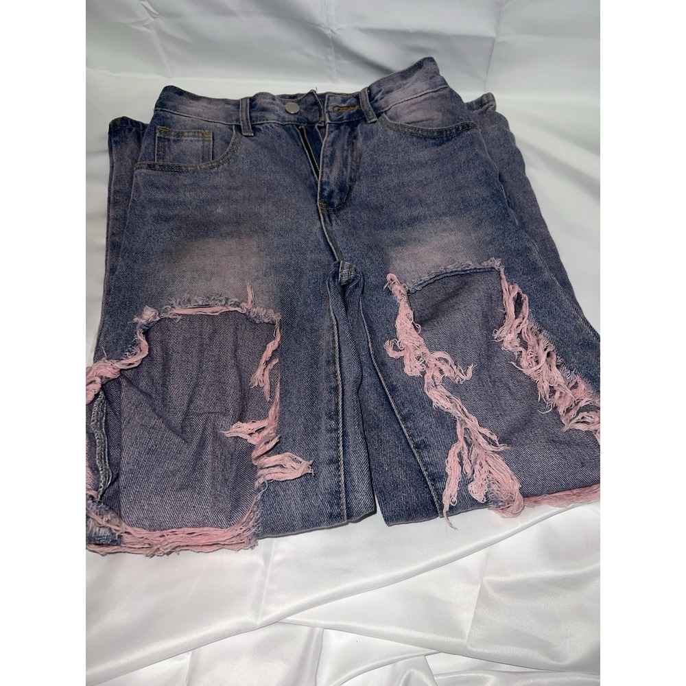 No Brand Ripped Pink Dyed Jeans Size XXS Women's Partially Faded Good Condition